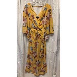 RWish Medium Yellow Floral Wrap Dress V Neck Flowey Maxi Chiffon
